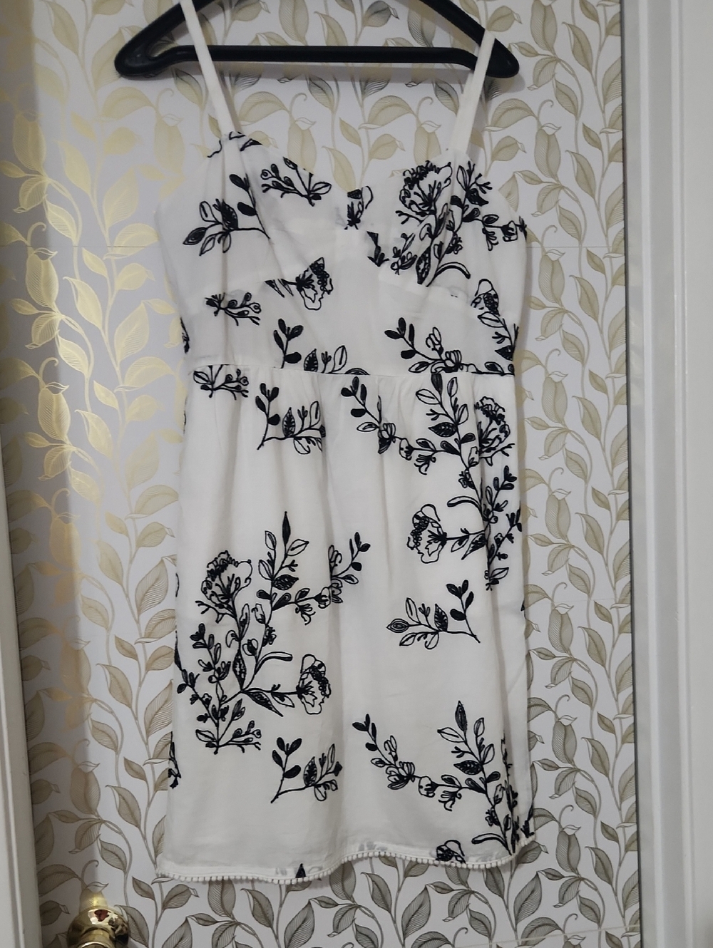 J. Crew White Mini Dress with Black Floral Print